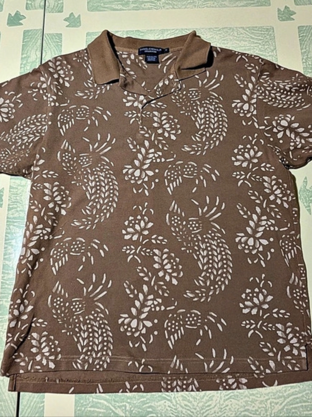 Daniel Cremieux Men's Floral Polo Brown White Size Medium